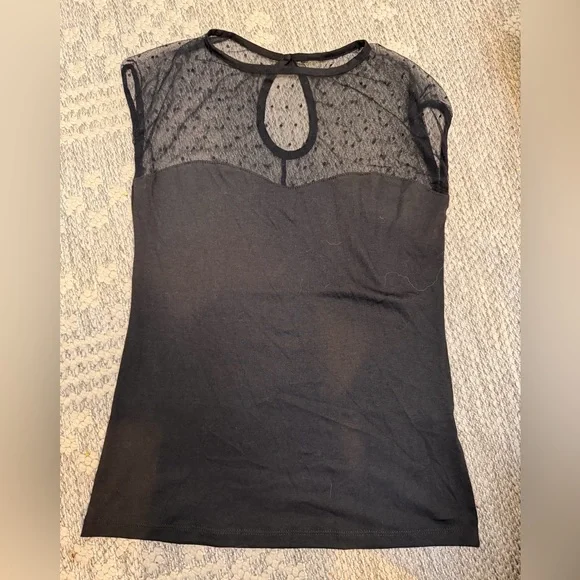 RockSteady Black Mesh Cap Sleeve Blouse - Picture 2 of 6